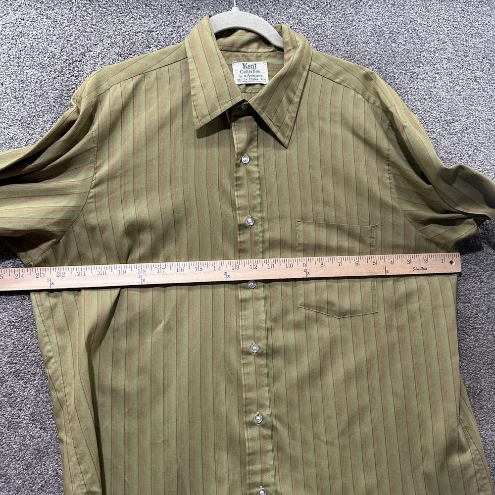 Vintage Arrow Kent Collection Drake II Olive Green Striped Dress Shirt 16.5 35 - Picture 6 of 12